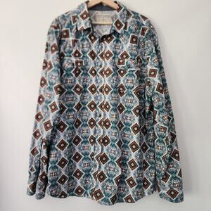Cody James Western shirt blue brown‎ Aztec long sleeve button front size XXL